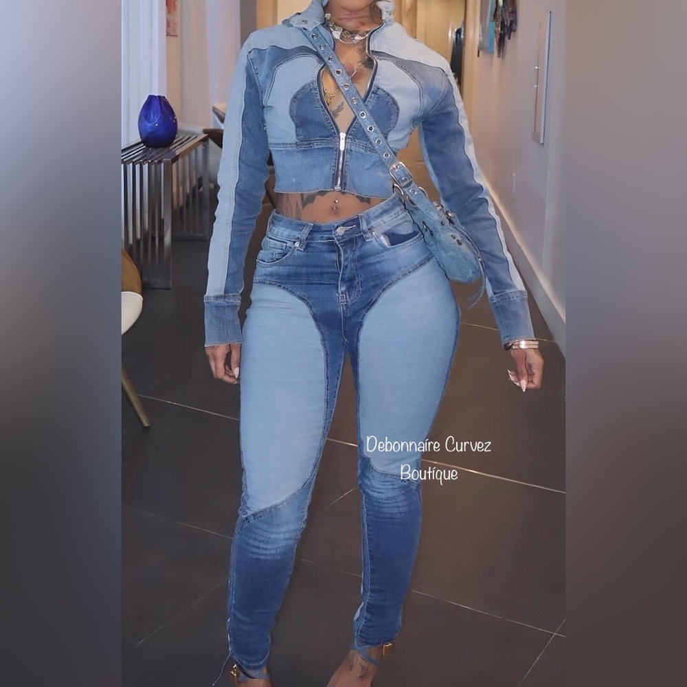 Two-Tone Denim Two piece Set. Great outfit for Date Night or Ladies Night.